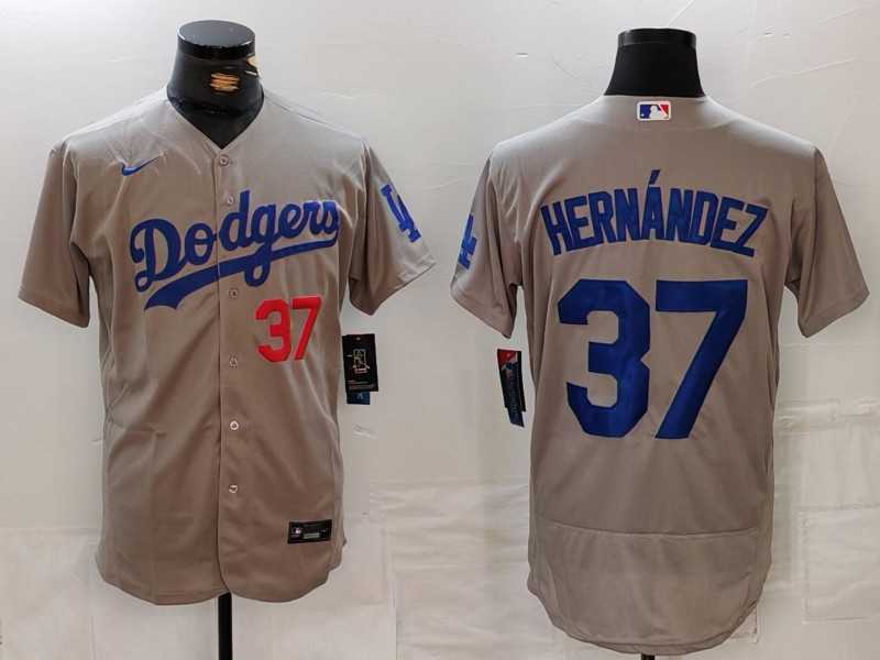 Men%27s Los Angeles Dodgers #37 Teoscar Hernandez Number Grey Flex Base Stitched Jersey